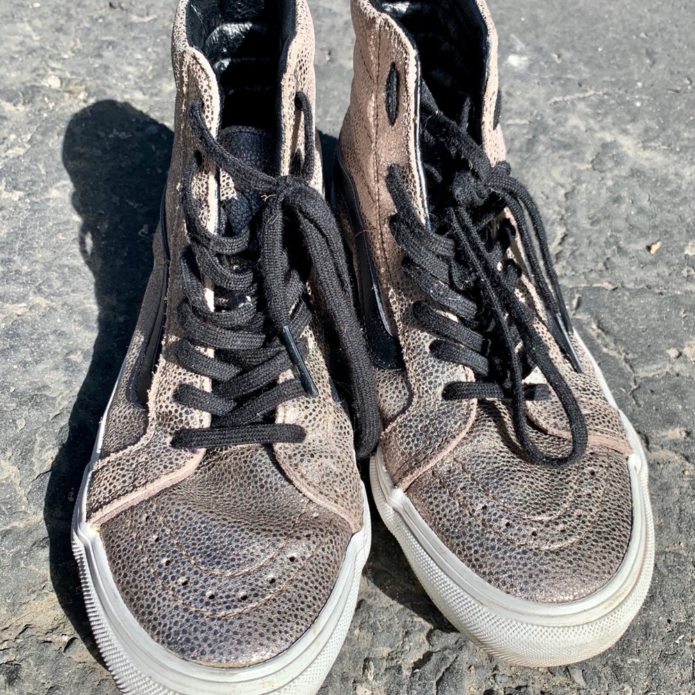 Women’s vans gold metallic high top sneakers